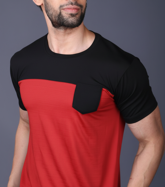Yoddha Stretch - Round neck Black and Red T Shirt