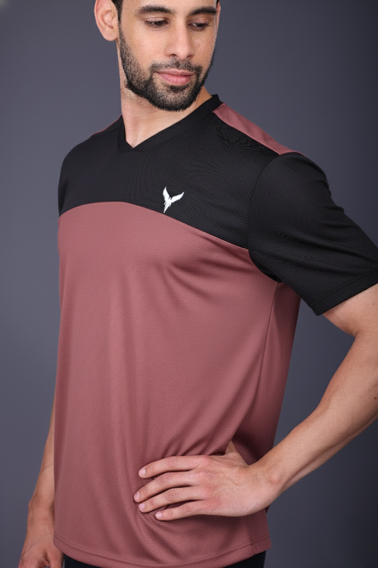 Yoddha Mesh - V neck Black and Rose Dawn T-shirt