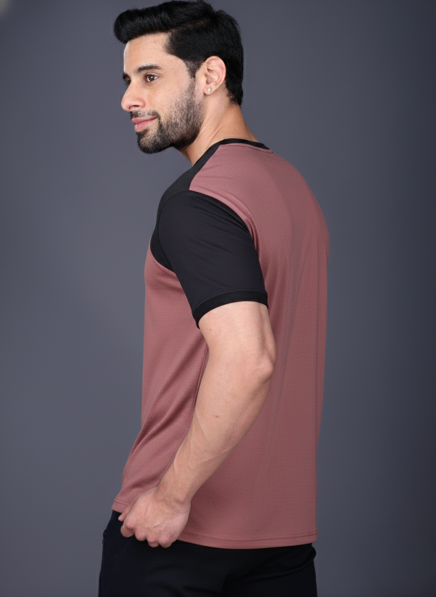 Yoddha Mesh - V neck Black and Rose Dawn T-shirt