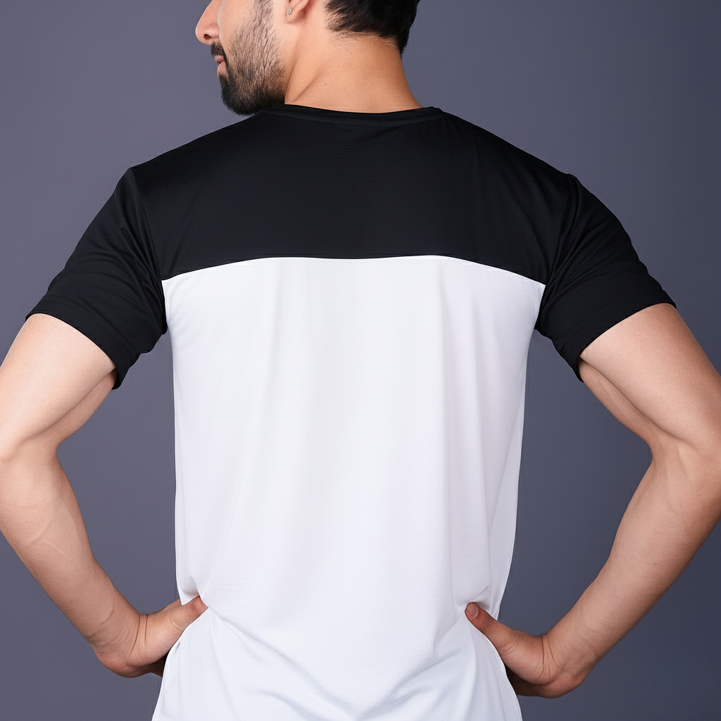 Yoddha Stretch - Round neck Black and White T Shirt
