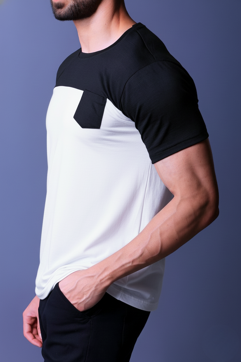Yoddha Stretch - Round neck Black and White T Shirt