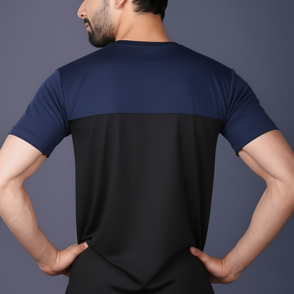 Yoddha Stretch - Round neck Blue and Black T Shirt