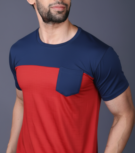 Yoddha Stretch - Round neck Blue and Red T Shirt