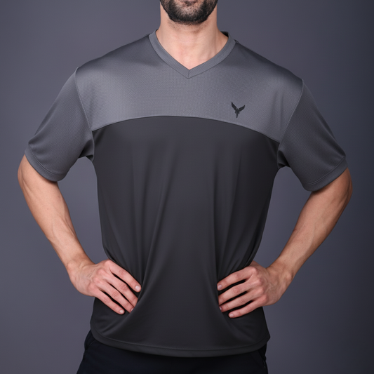 Yoddha Mesh - V neck Graphite and Black T-shirt