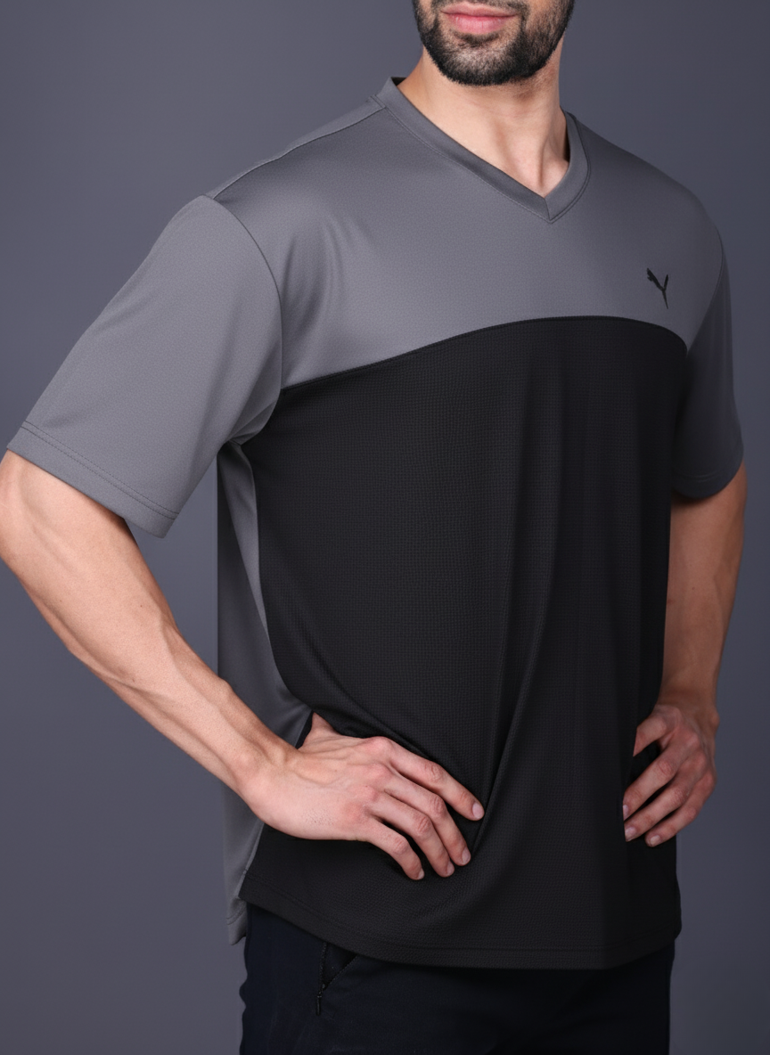 Yoddha Mesh - V neck Graphite and Black T-shirt