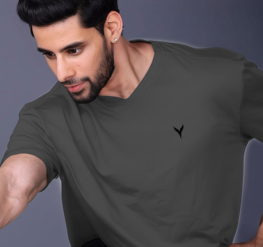 Yoddha Mesh - V neck Graphite T-shirt