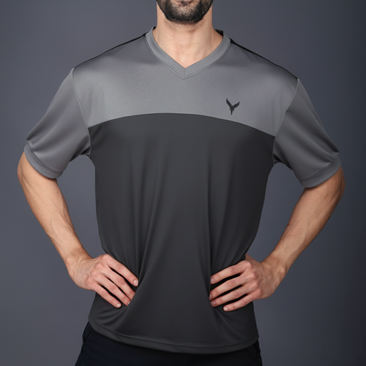 Yoddha Mesh - V neck Graphite and Black T-shirt