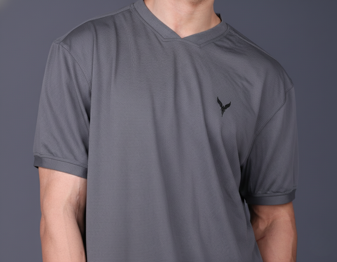 Yoddha Mesh - V neck Graphite T-shirt