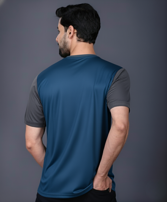 Yoddha Mesh - V neck Graphite and Scuba T-shirt