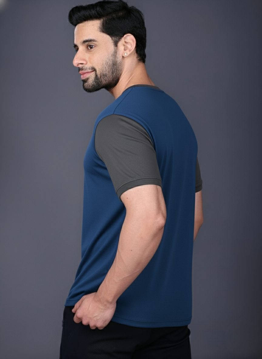 Yoddha Mesh - V neck Graphite and Scuba T-shirt