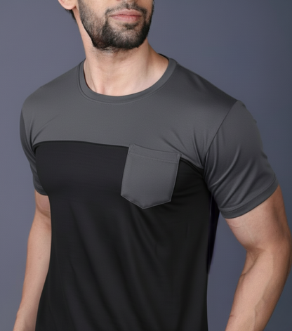 Yoddha Stretch - Round neck Grey and Black T Shirt
