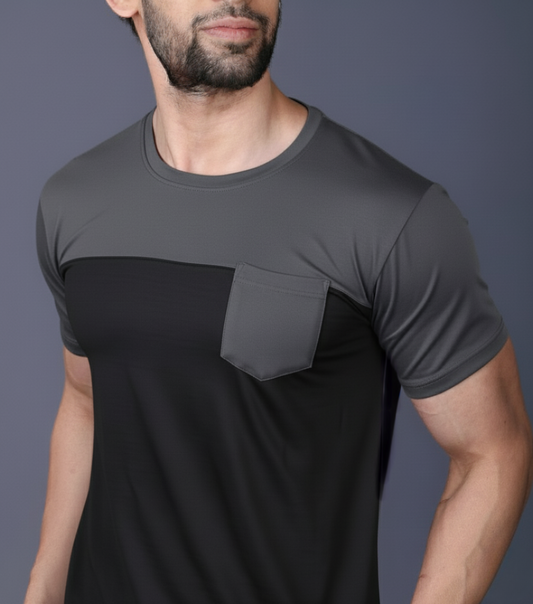 Yoddha Stretch - Round neck Grey and Black T Shirt