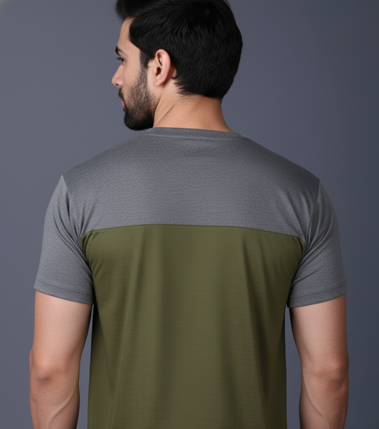 Yoddha Stretch - Round neck Grey and Olive T Shirt