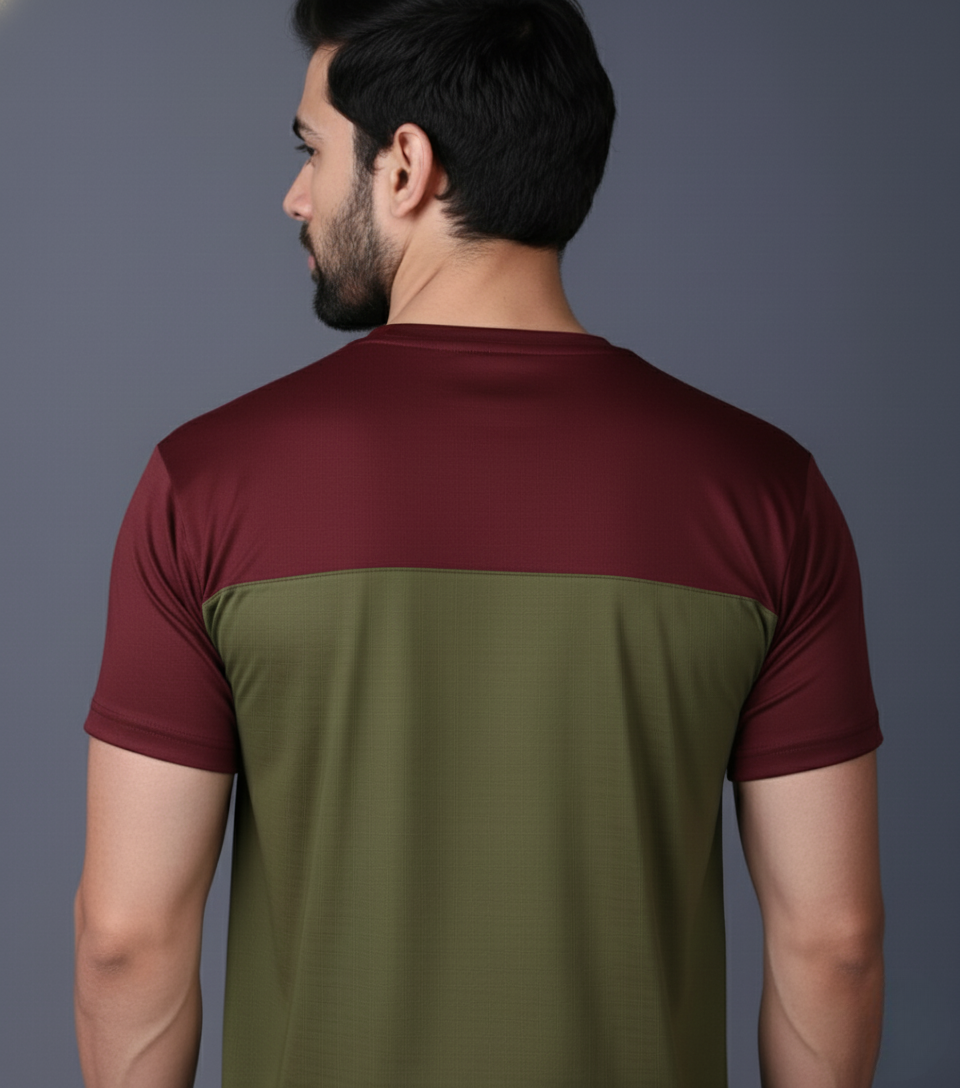 Yoddha Stretch - Round neck Maroon and Olive T Shirt