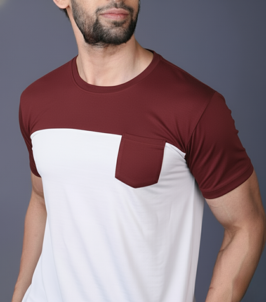 Yoddha Stretch - Round neck Maroon and White T Shirt