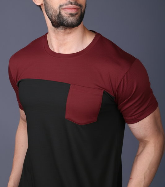 Yoddha Stretch - Round neck Maroon and Black T Shirt