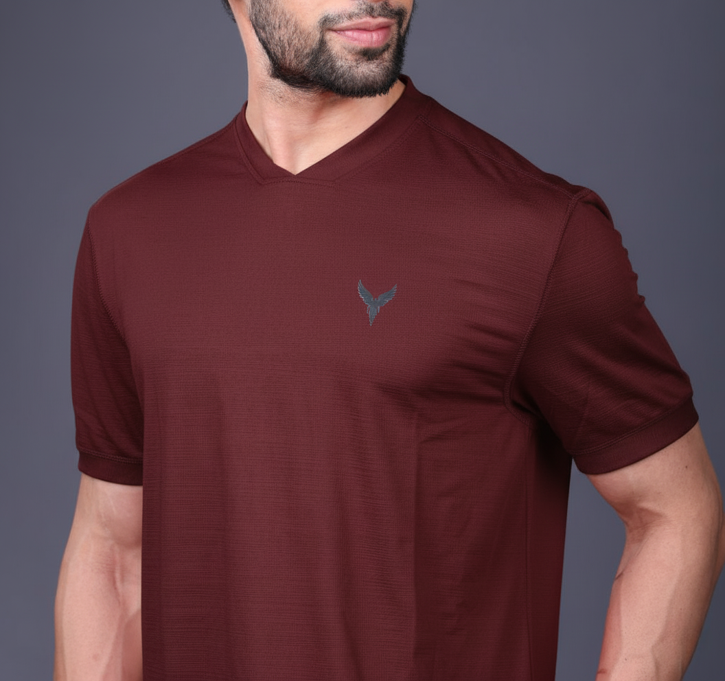 Yoddha Stretch - V neck Maroon T Shirt