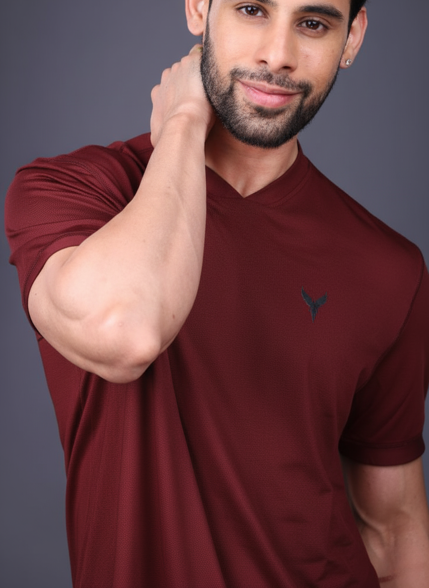 Yoddha Stretch - V neck Maroon T Shirt