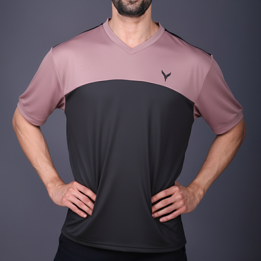 Yoddha Mesh - V neck Mauve and Black T-shirt