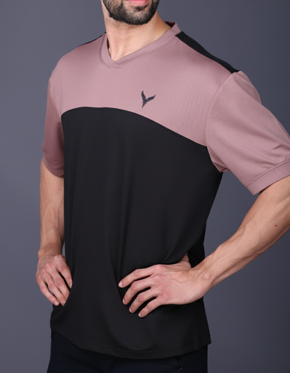 Yoddha Mesh - V neck Mauve and Black T-shirt