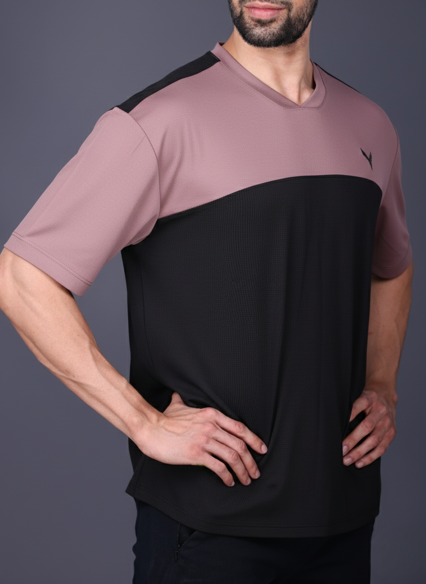 Yoddha Mesh - V neck Mauve and Black T-shirt