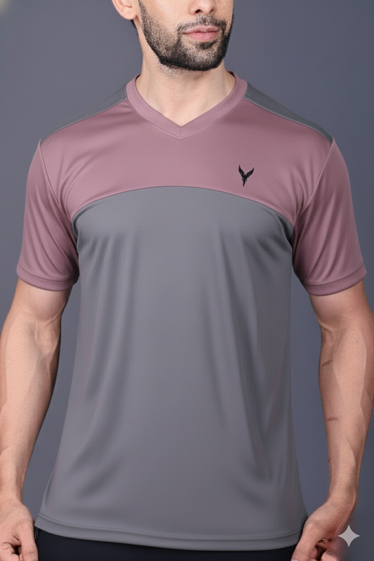Yoddha Mesh - V neck Mauve and Graphite T-shirt