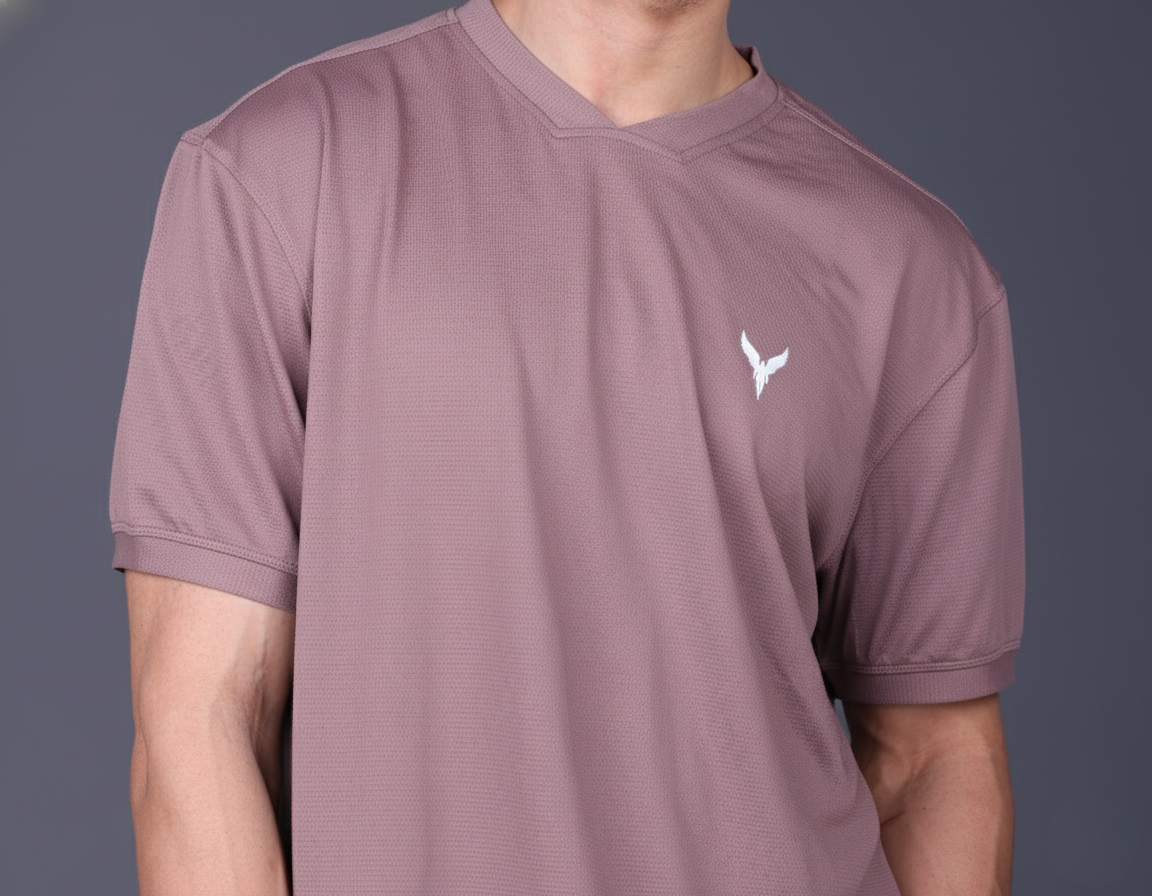 Yoddha Mesh - V neck Mauve T-shirt