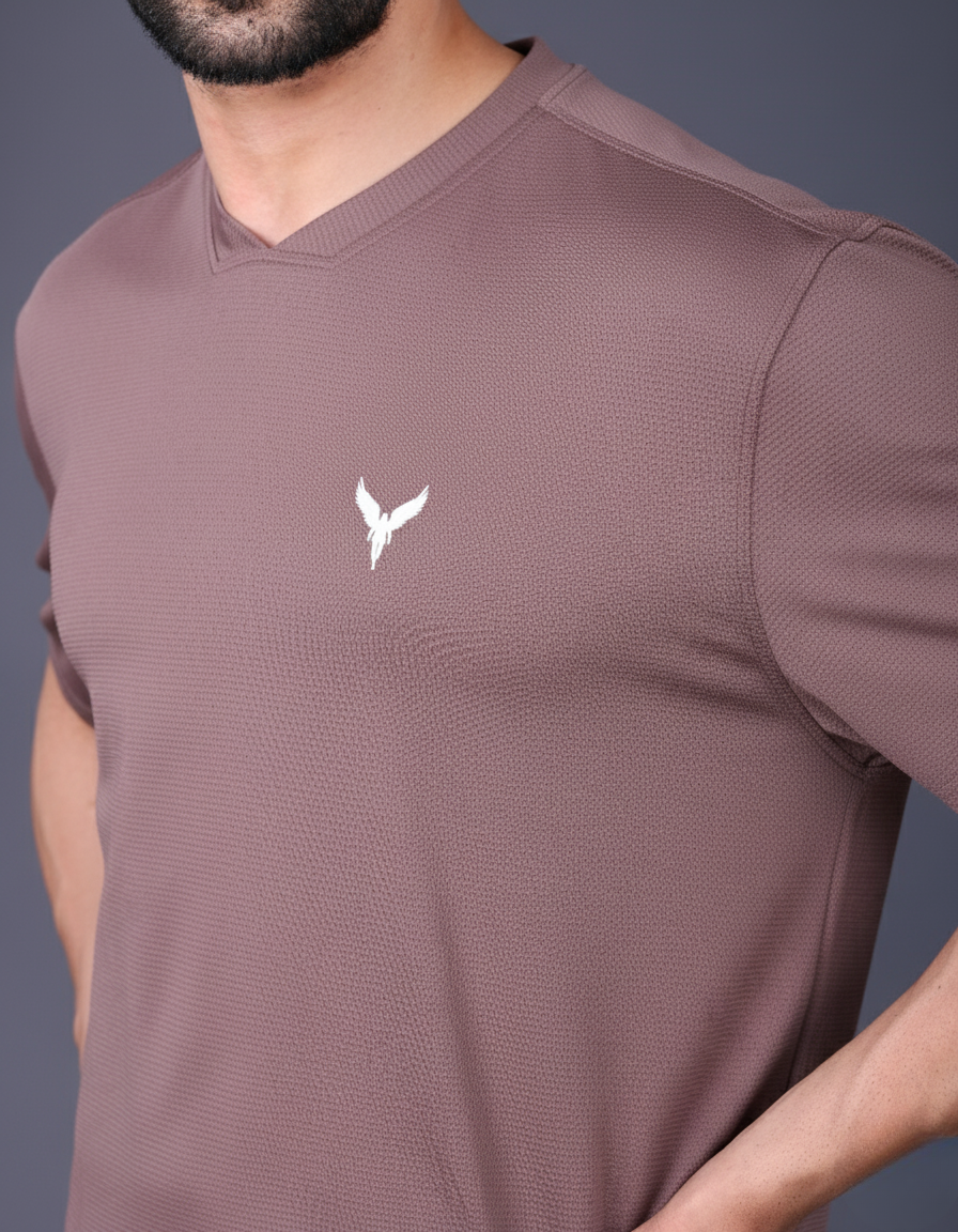 Yoddha Mesh - V neck Mauve T-shirt
