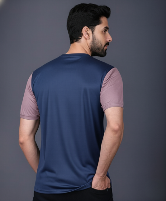 Yoddha Mesh - V neck Mauve and Navy T-shirt