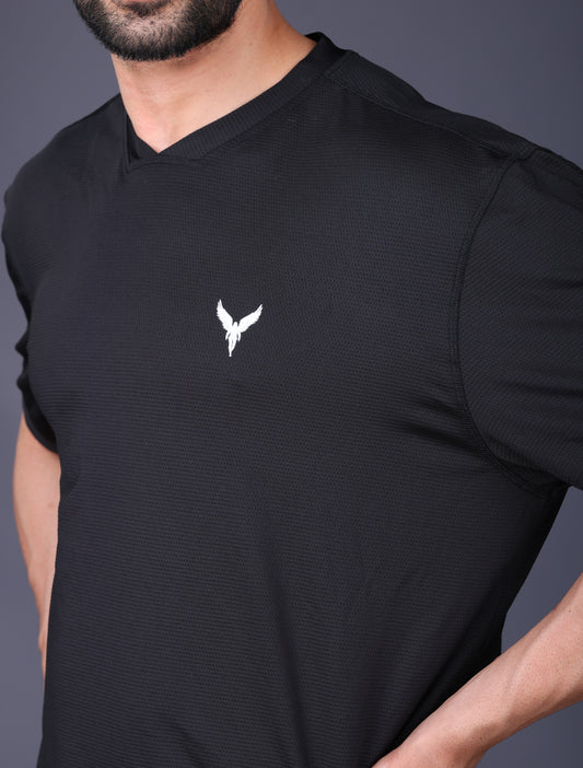 Yoddha Mesh - V neck Black T-shirt