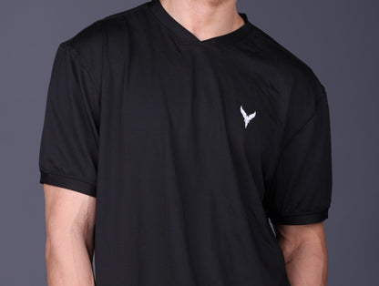 Yoddha Mesh - V neck Black T-shirt