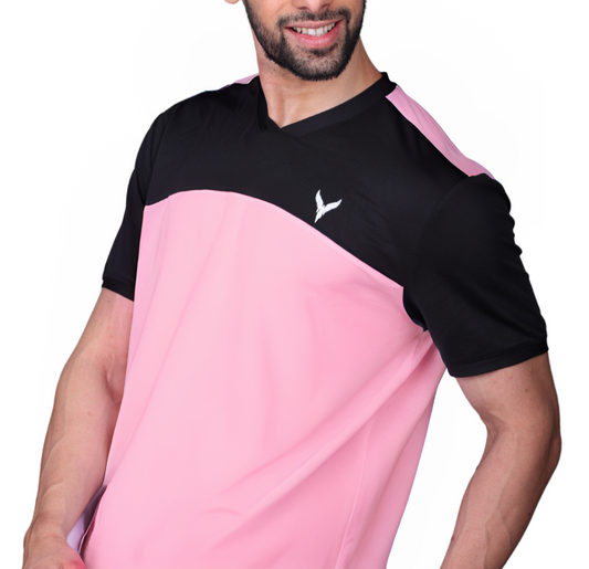 Yoddha Mesh - V neck Black and Rose Dawn T-shirt