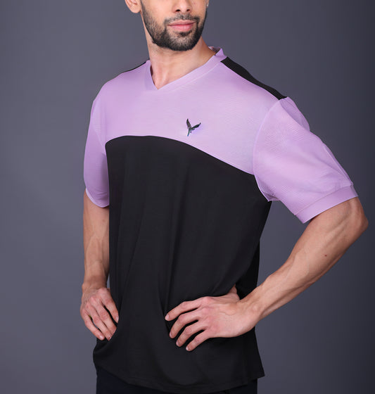 Yoddha Mesh - V neck Mauve and Black T-shirt