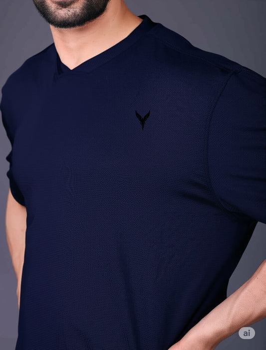 Yoddha Mesh - V neck Navy T-shirt