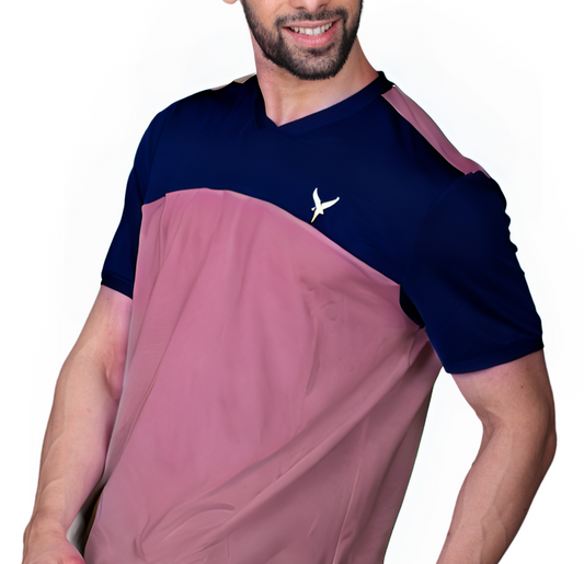 Yoddha Mesh - V neck Navy and Mauve T-shirt
