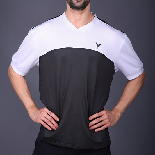 Yoddha Mesh - V neck White and Graphite T-shirt