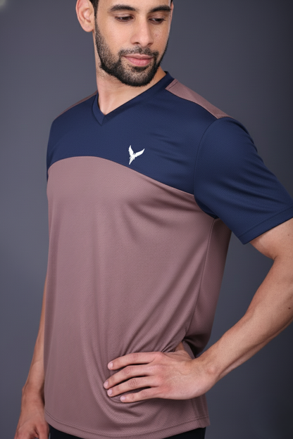 Yoddha Mesh - V neck Navy and Mauve T-shirt