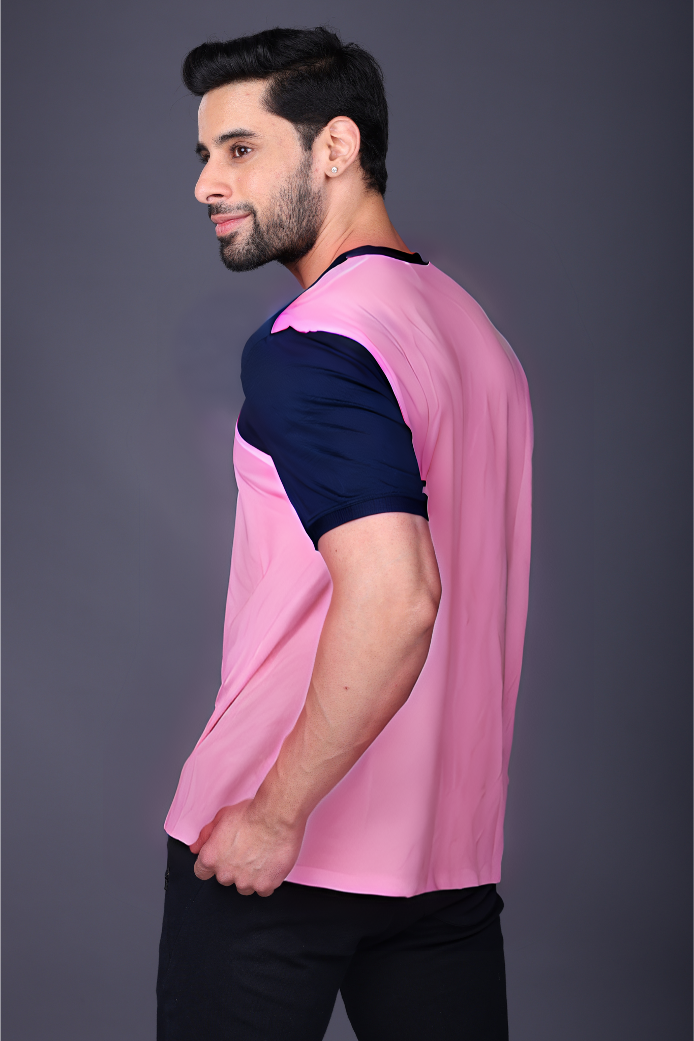 Yoddha Mesh - V neck Navy and Mauve T-shirt