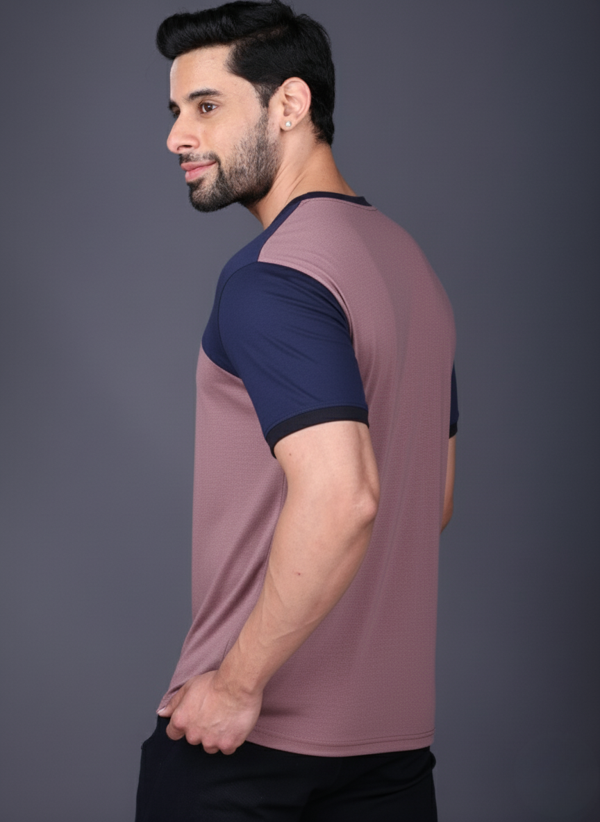 Yoddha Mesh - V neck Navy and Mauve T-shirt