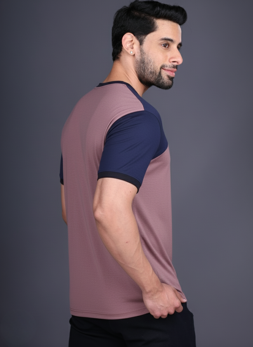 Yoddha Mesh - V neck Navy and Mauve T-shirt