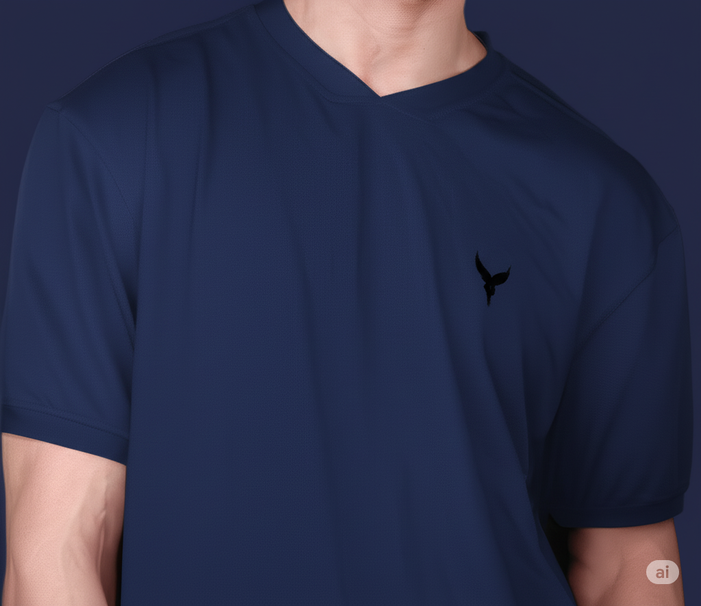 Yoddha Mesh - V neck Navy T-shirt