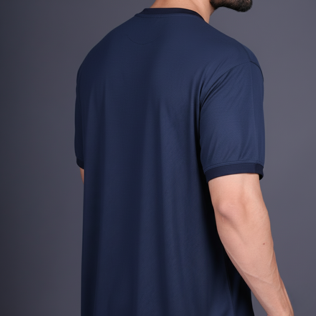 Yoddha Mesh - V neck Navy T-shirt