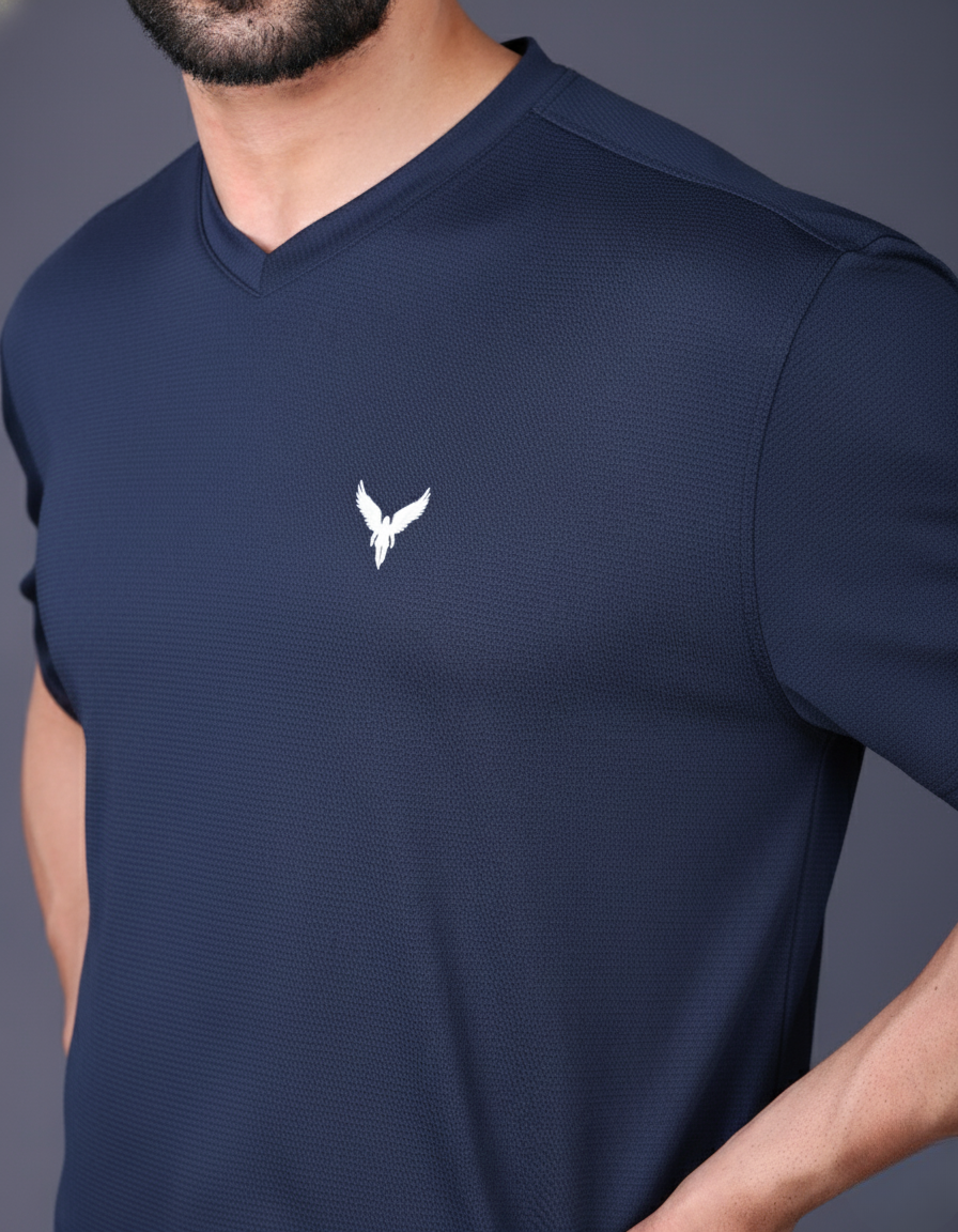 Yoddha Mesh - V neck Navy T-shirt
