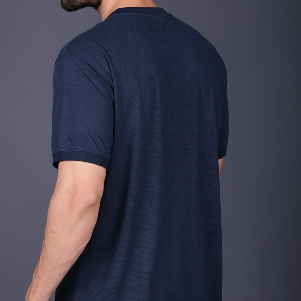 Yoddha Mesh - V neck Navy T-shirt