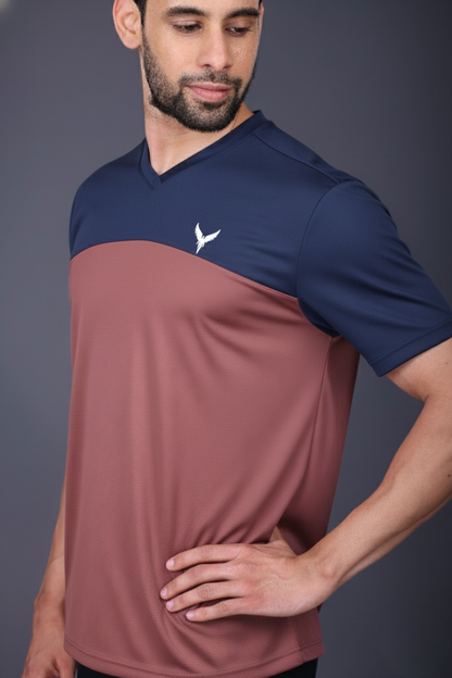 Yoddha Mesh - V neck Navy and Rose Dawn T-shirt