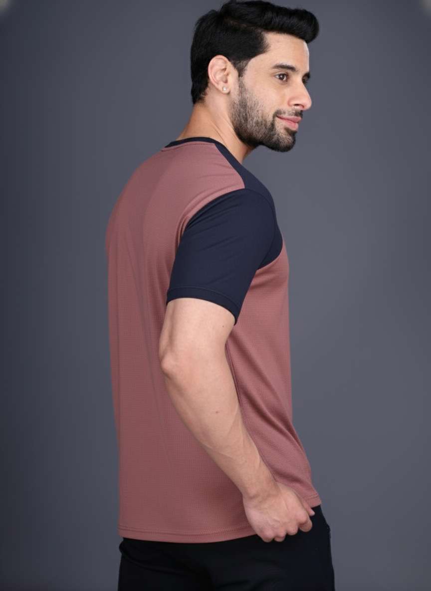 Yoddha Mesh - V neck Navy and Rose Dawn T-shirt