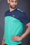 Yoddha Mesh - V neck Navy and Turquoise T-shirt