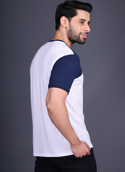Yoddha Mesh - V neck Navy and White T-shirt