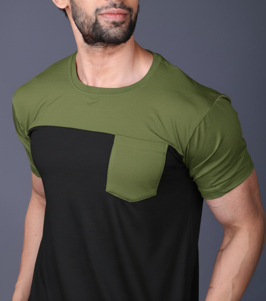 Yoddha Stretch - Round neck Olive and Black T Shirt