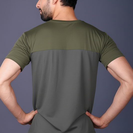 Yoddha Stretch - Round neck Olive and Grey T Shirt